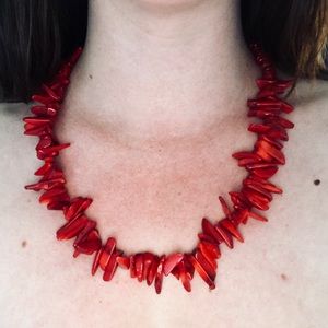artisan red coral branch necklace